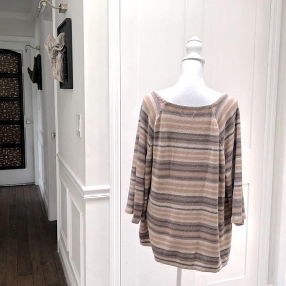 Chaps Womens 2X Striped Cotton Top Split Neck Flared Sleeve Boho Casual Fall - Picture 5 of 11